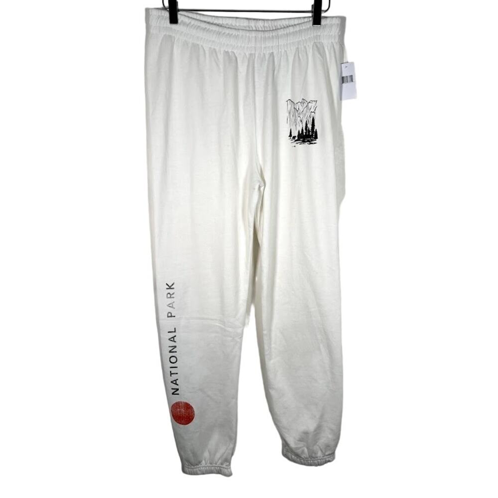 NEW! National Park Yosemite Tapered Sweat Pants M White Elastic Waist Active
